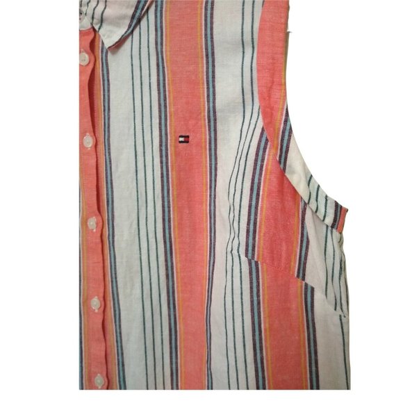 Tommy Hilfiger Orange White Stripe Linen and Cotton Sleeveless Shift Dress US 10 - Picture 4 of 12